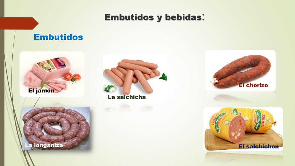 Embutidos y bebidas: Embutidos El chorizo El jamón La salchicha
