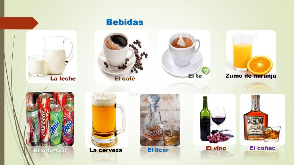 Bebidas El té Zumo de naranja La leche El café El vino El coñac