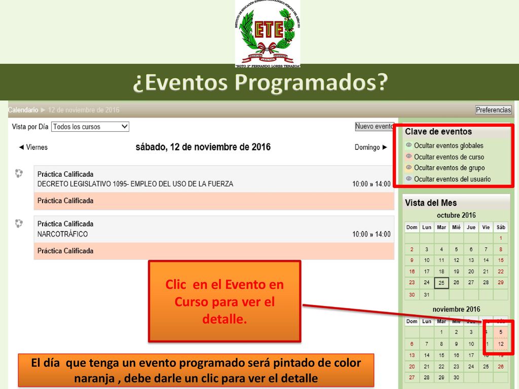 Clic en el Evento en Curso para ver el detalle.