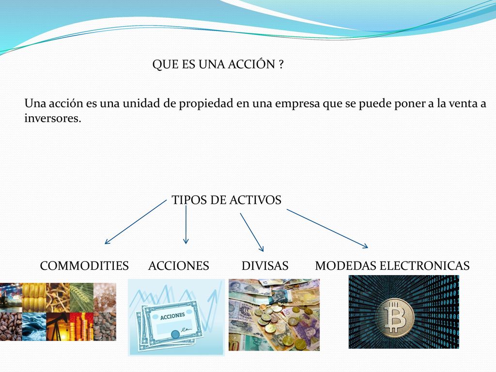 QUE ES UNA ACCIÓN Una acción es una unidad de propiedad en una empresa que se puede poner a la venta a inversores.