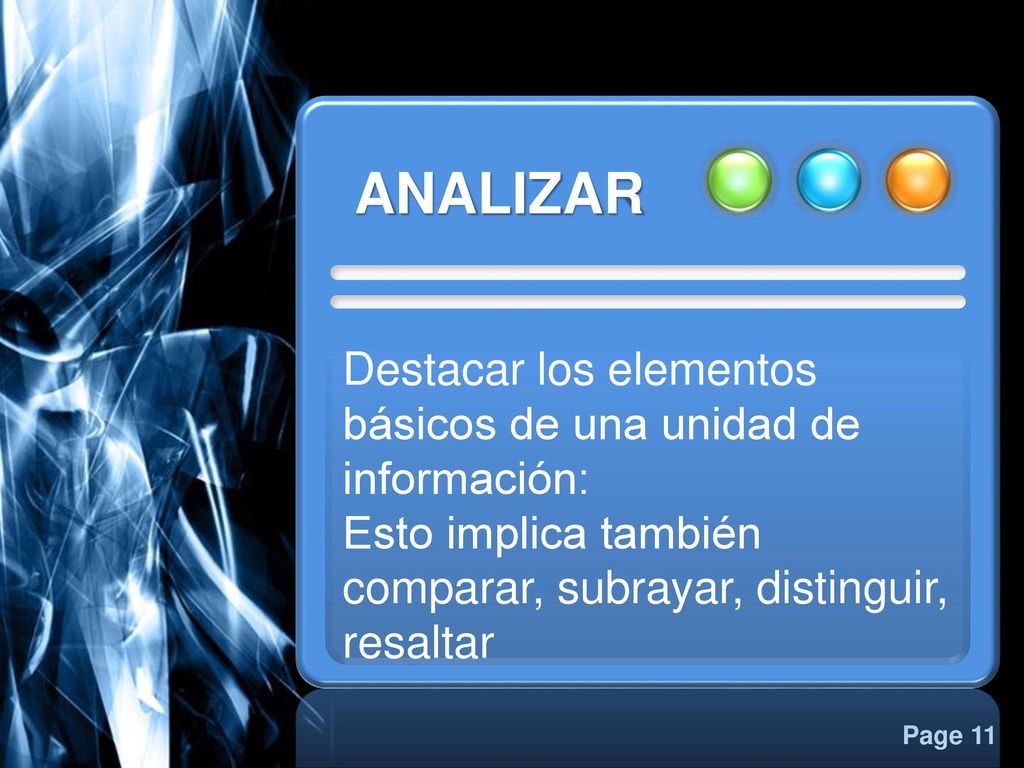 ANALIZAR Destacar los elementos básicos de una unidad de información: