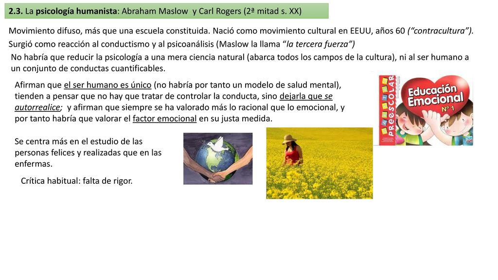 2.3. La psicología humanista: Abraham Maslow y Carl Rogers (2ª mitad s. XX)