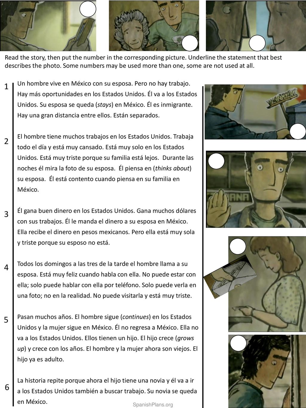 Read the story, then put the number in the corresponding picture