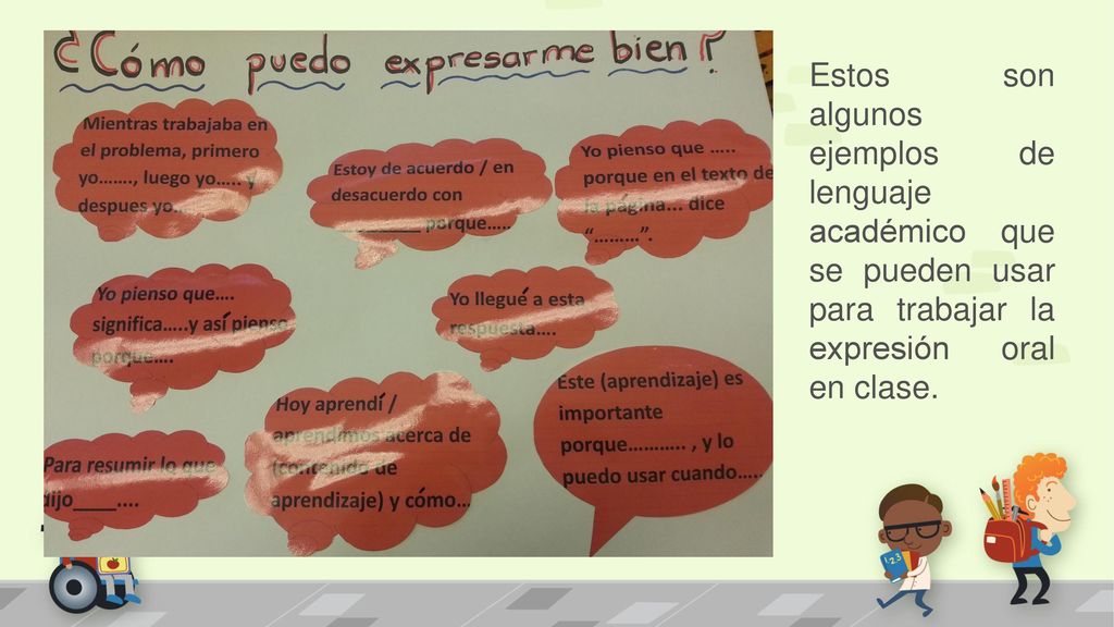 Estos son algunos ejemplos de lenguaje académico que se pueden usar para trabajar la expresión oral en clase.