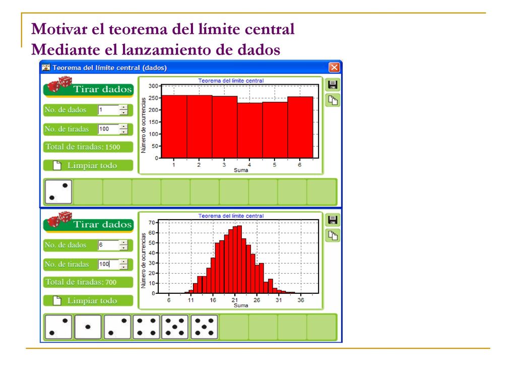 Motivar el teorema del límite central Mediante el lanzamiento de dados