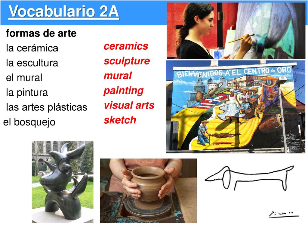 Vocabulario 2A formas de arte la cerámica la escultura el mural la pintura las artes plásticas el bosquejo