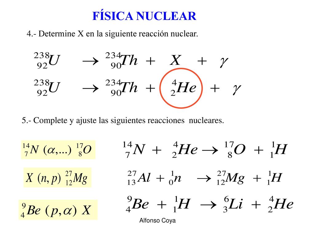 FÍSICA NUCLEAR 4.- Determine X en la siguiente reacción nuclear.