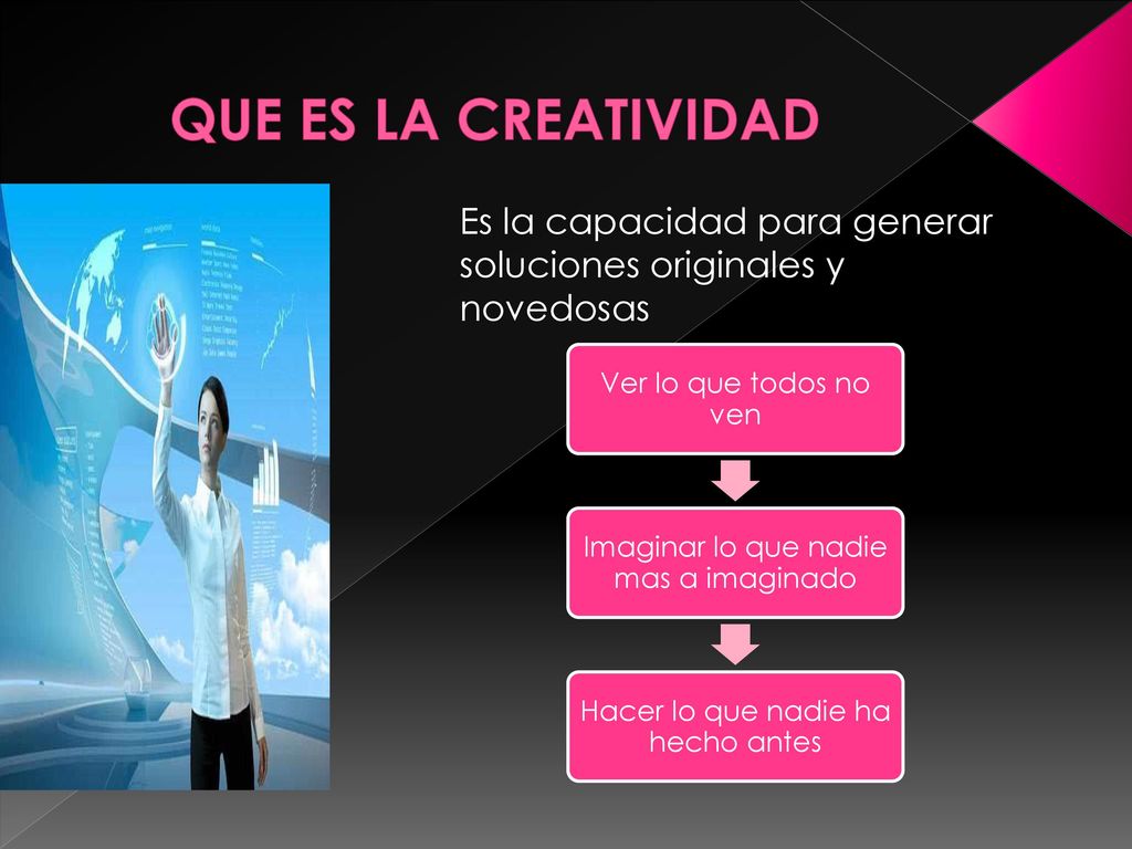QUE ES LA CREATIVIDAD Es la capacidad para generar soluciones originales y novedosas. Ver lo que todos no ven.