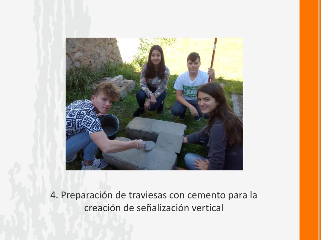 4. Preparación de traviesas con cemento para la creación de señalización vertical