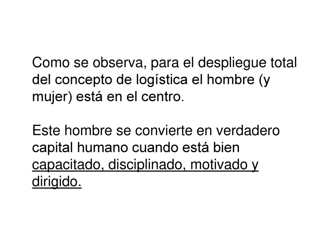 Como se observa, para el despliegue total del concepto de logística el hombre (y mujer) está en el centro.