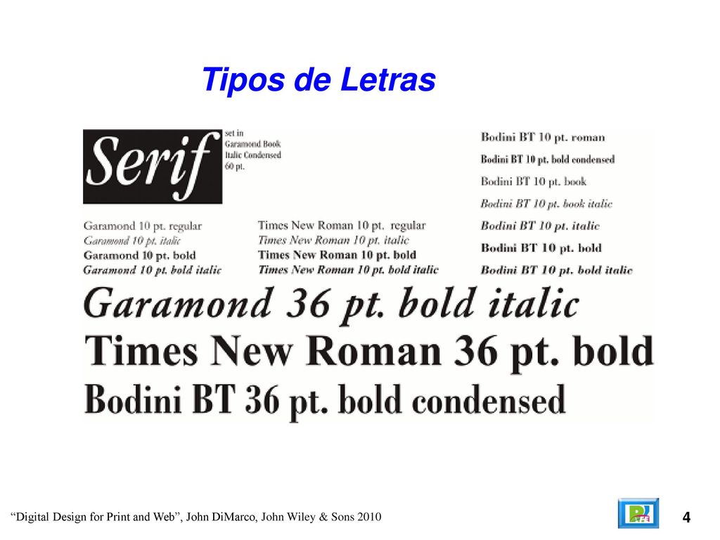 Tipos de Letras 4 Digital Design for Print and Web , John DiMarco, John Wiley & Sons 2010