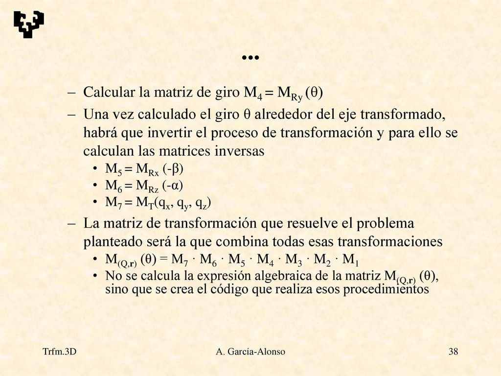 ... Calcular la matriz de giro M4 = MRy (θ)