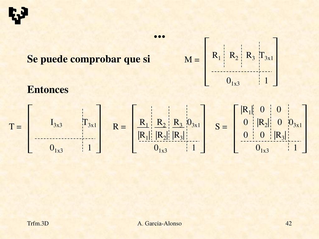 ... Se puede comprobar que si Entonces R1 R2 R3 T3x1 01x3 1 M =