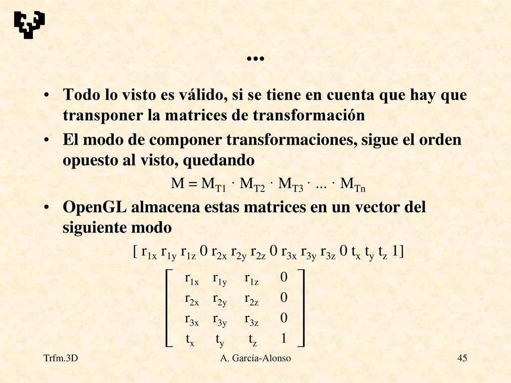 [ r1x r1y r1z 0 r2x r2y r2z 0 r3x r3y r3z 0 tx ty tz 1]
