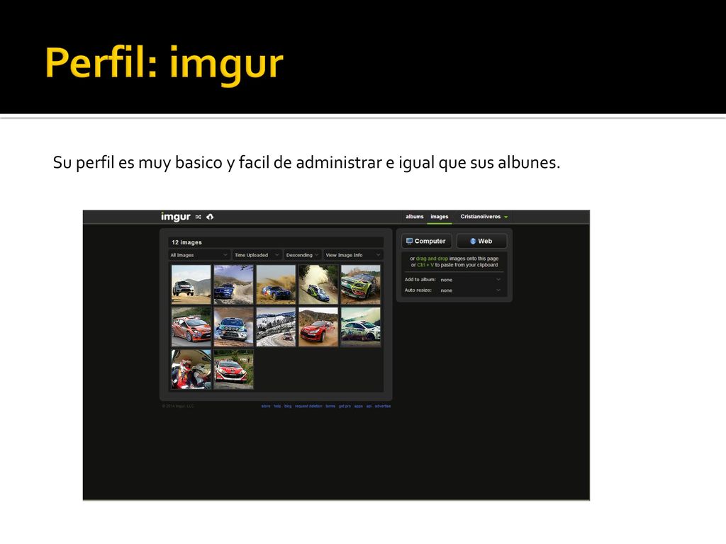 Perfil: imgur Su perfil es muy basico y facil de administrar e igual que sus albunes.