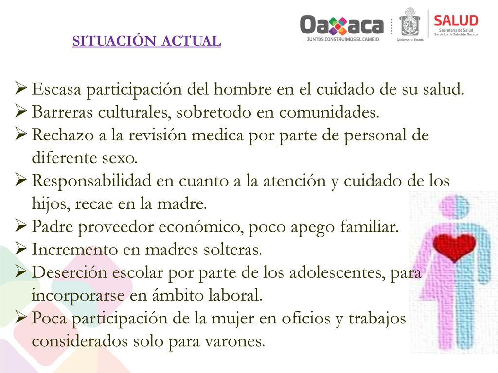 Escasa participación del hombre en el cuidado de su salud.
