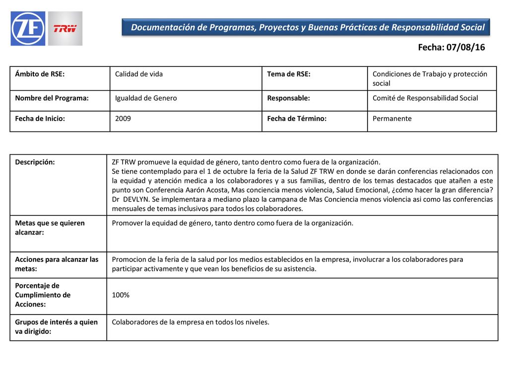 Documentación de Programas, Proyectos y Buenas Prácticas de Responsabilidad Social