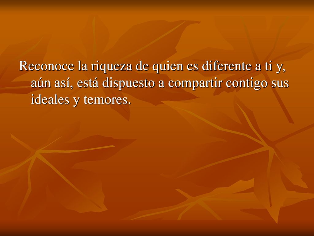 Reconoce la riqueza de quien es diferente a ti y, aún así, está dispuesto a compartir contigo sus ideales y temores.
