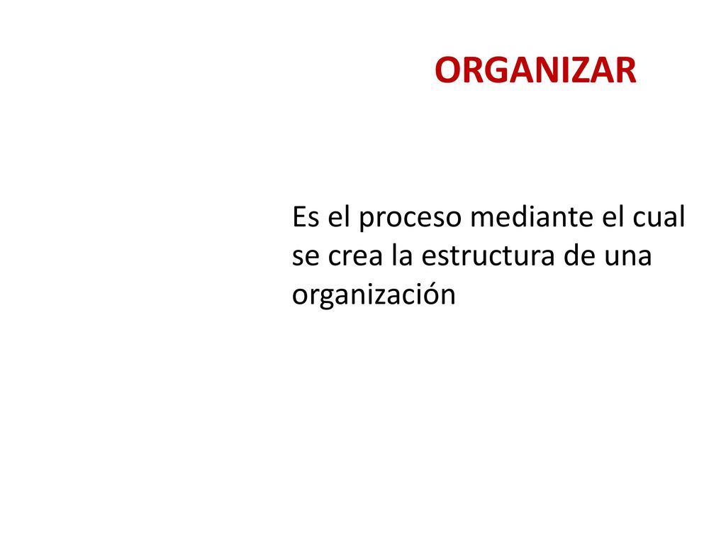 ORGANIZAR Es el proceso mediante el cual se crea la estructura de una organización