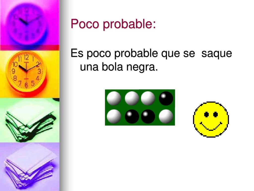 Poco probable: Es poco probable que se saque una bola negra.