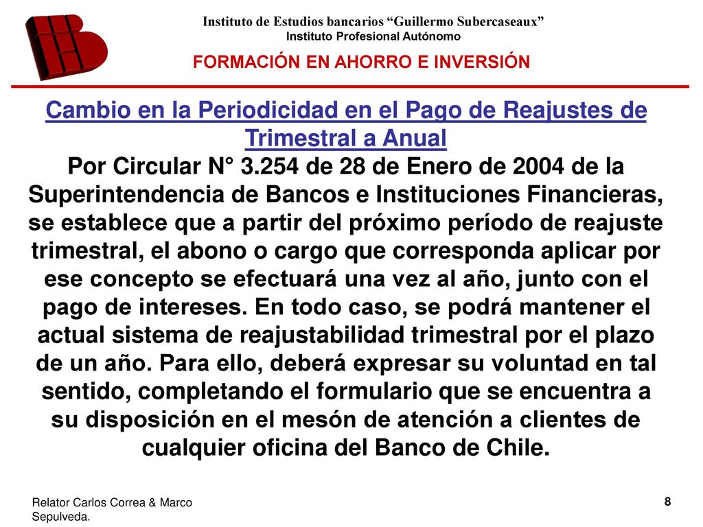 Cambio en la Periodicidad en el Pago de Reajustes de Trimestral a Anual
