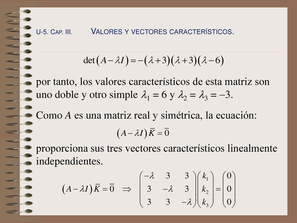 Como A es una matriz real y simétrica, la ecuación: