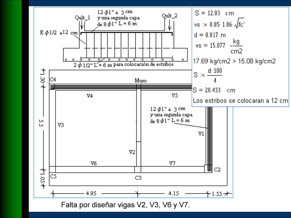 Falta por diseñar vigas V2, V3, V6 y V7.