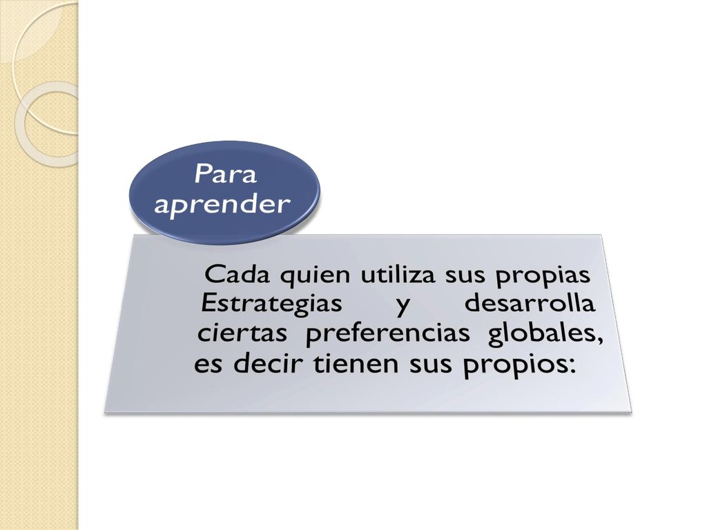 Cada quien utiliza sus propias Estrategias y desarrolla ciertas preferencias globales, es decir tienen sus propios: