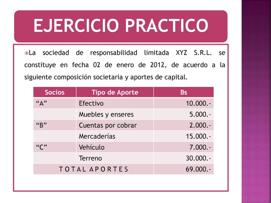 Socios Tipo de Aporte Bs