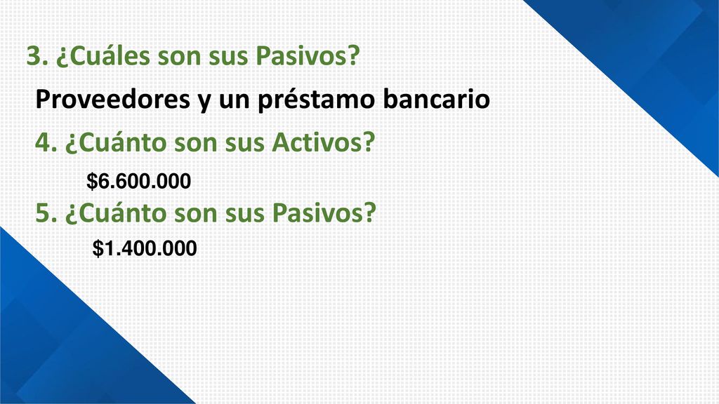 3. ¿Cuáles son sus Pasivos Proveedores y un préstamo bancario