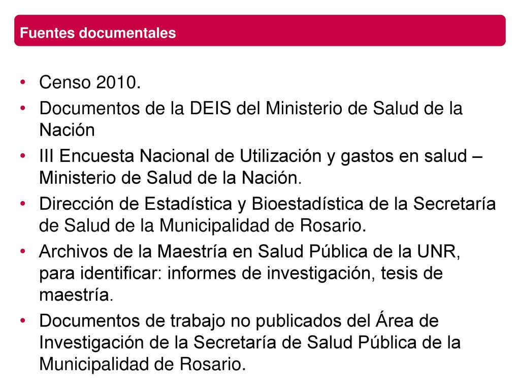 Documentos de la DEIS del Ministerio de Salud de la Nación