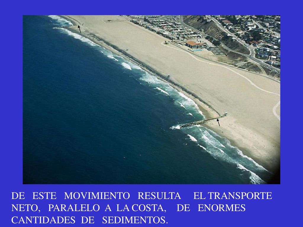 Groins or jetties (arrows) are built to slow the movement of sand