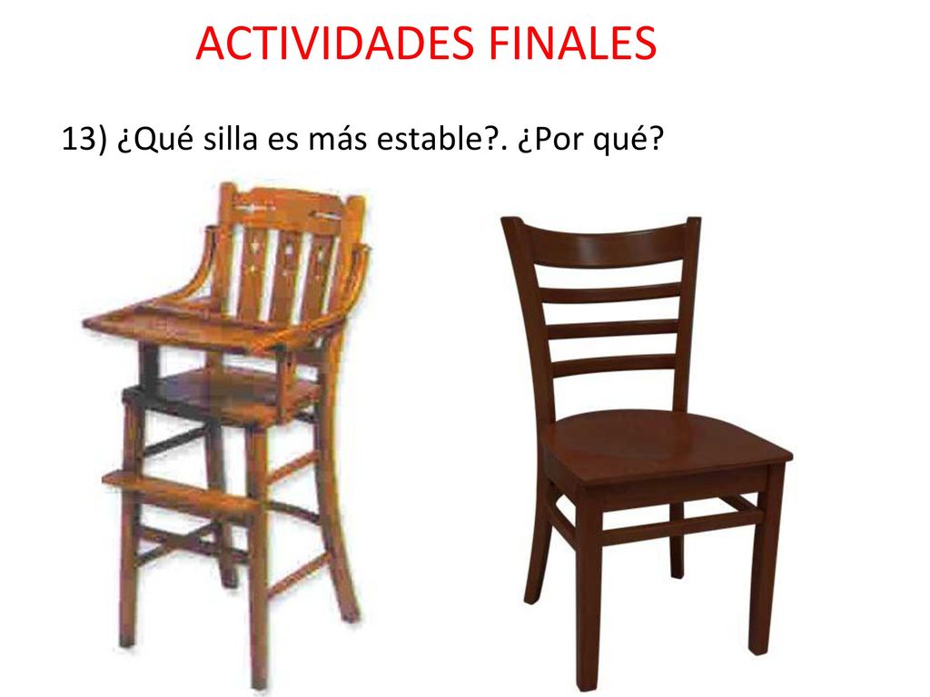 ACTIVIDADES FINALES 13) ¿Qué silla es más estable . ¿Por qué