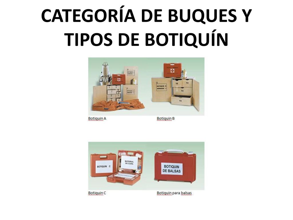 CATEGORÍA DE BUQUES Y TIPOS DE BOTIQUÍN