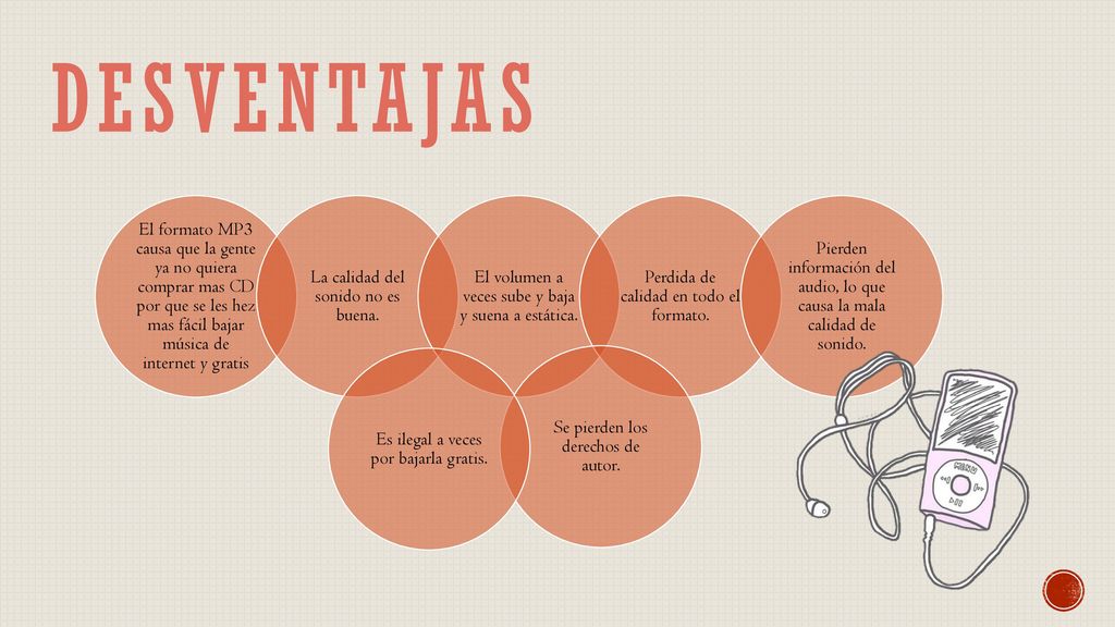 El formato MP3 causa que la gente ya no quiera comprar mas CD por que se les hez mas fácil bajar música de internet y gratis