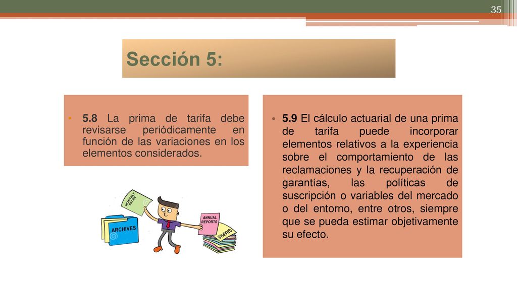 Sección 5: 5.8 La prima de tarifa debe revisarse periódicamente en función de las variaciones en los elementos considerados.