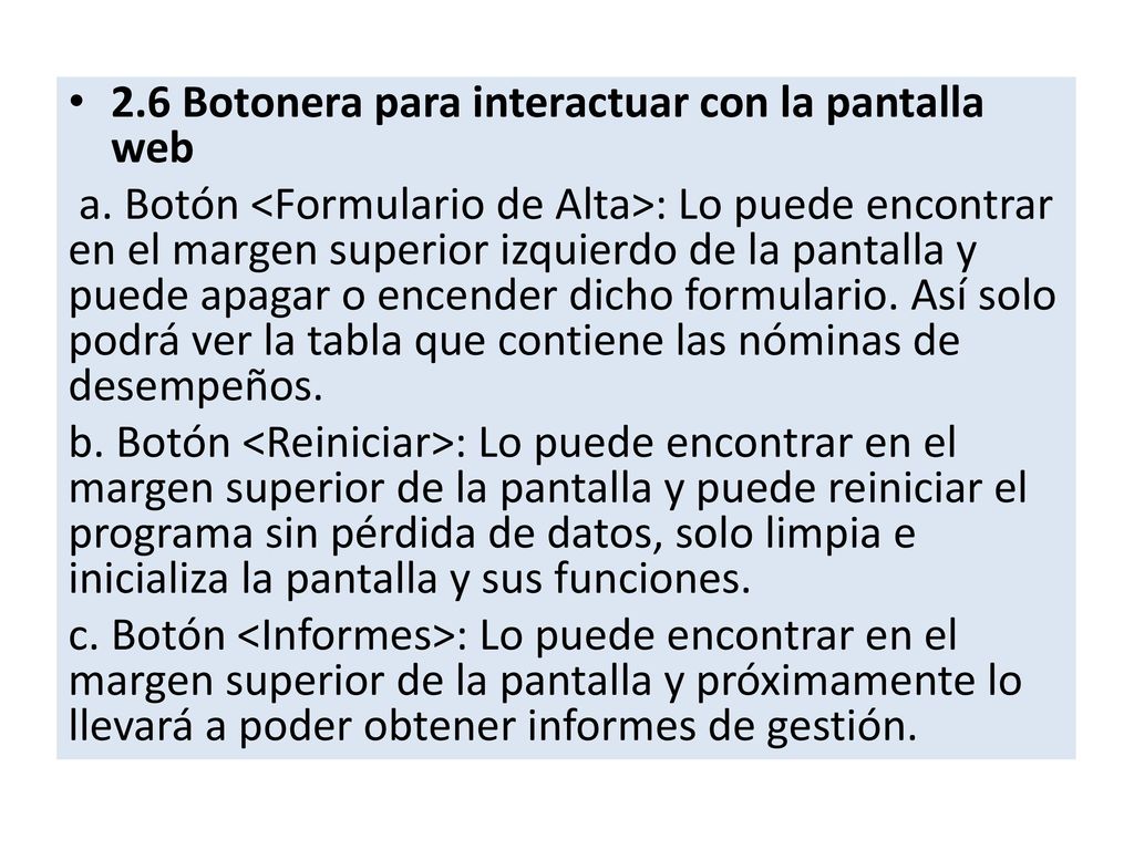 2.6 Botonera para interactuar con la pantalla web