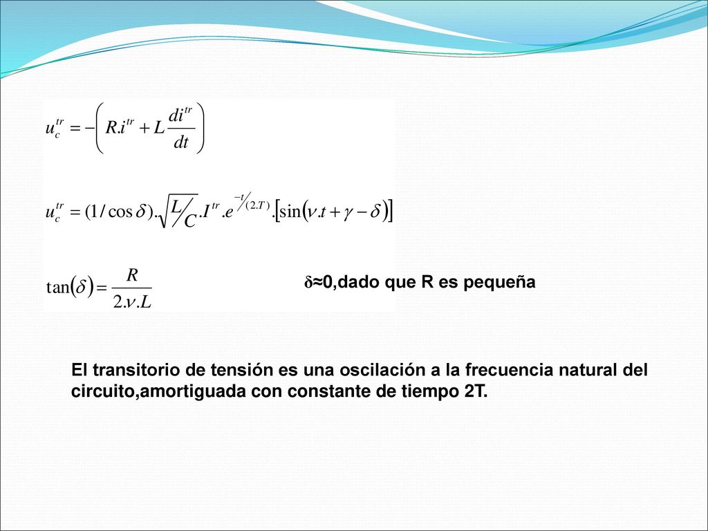 δ≈0,dado que R es pequeña El transitorio de tensión es una oscilación a la frecuencia natural del.