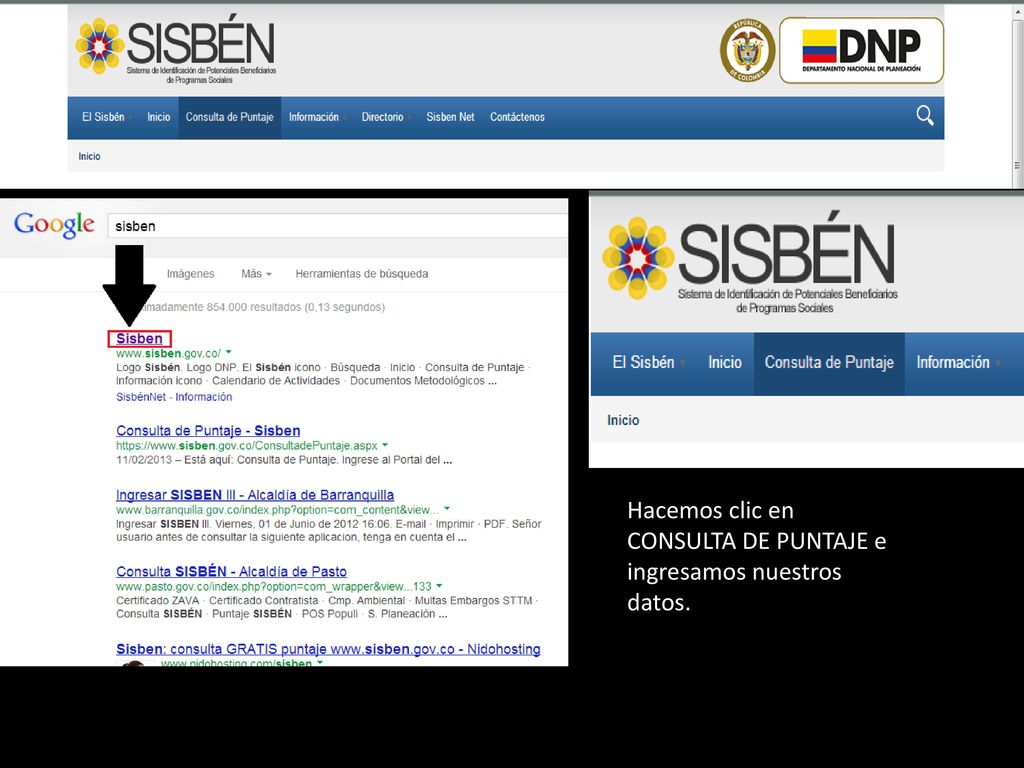 Hacemos clic en CONSULTA DE PUNTAJE e ingresamos nuestros datos.
