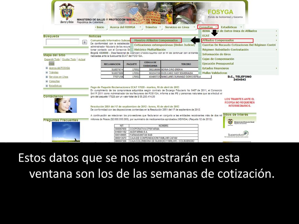 Estos datos que se nos mostrarán en esta ventana son los de las semanas de cotización.