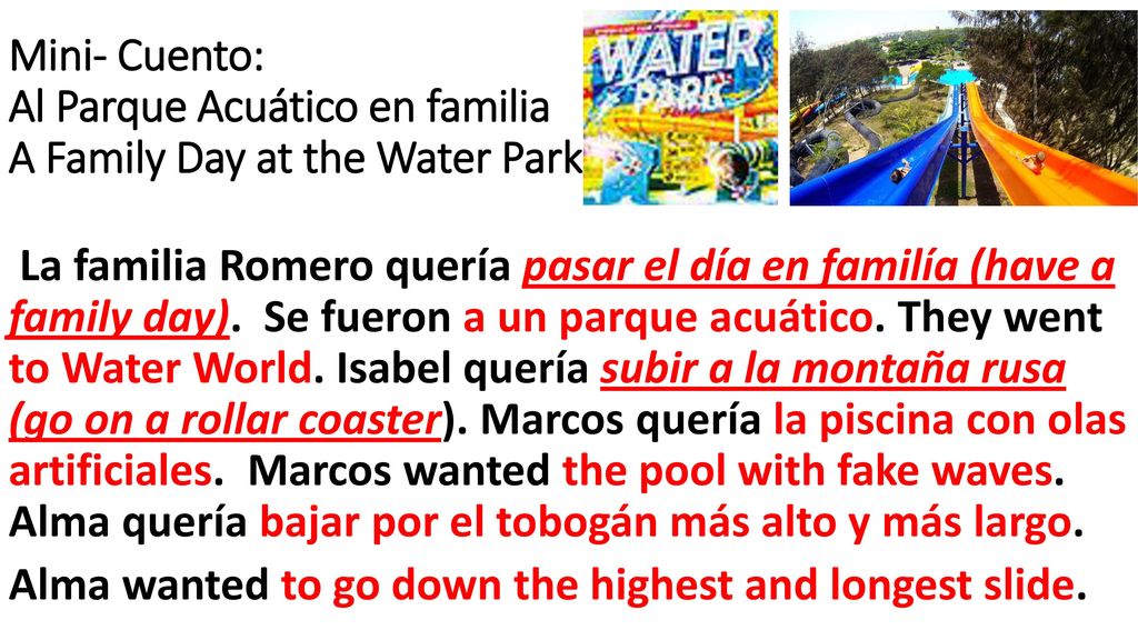 Mini- Cuento: Al Parque Acuático en familia A Family Day at the Water Park.