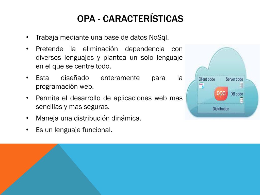 OPA - características Trabaja mediante una base de datos NoSql.