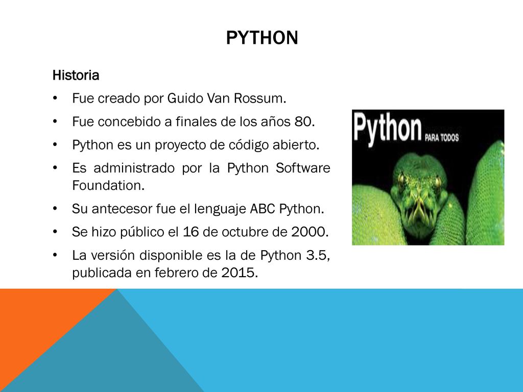Python Historia Fue creado por Guido Van Rossum.