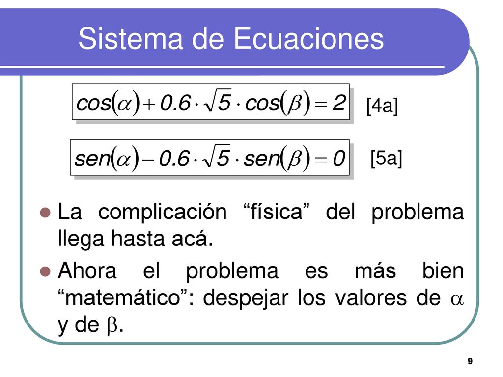 Sistema de Ecuaciones [4a] [5a] La complicación física del problema llega hasta acá.