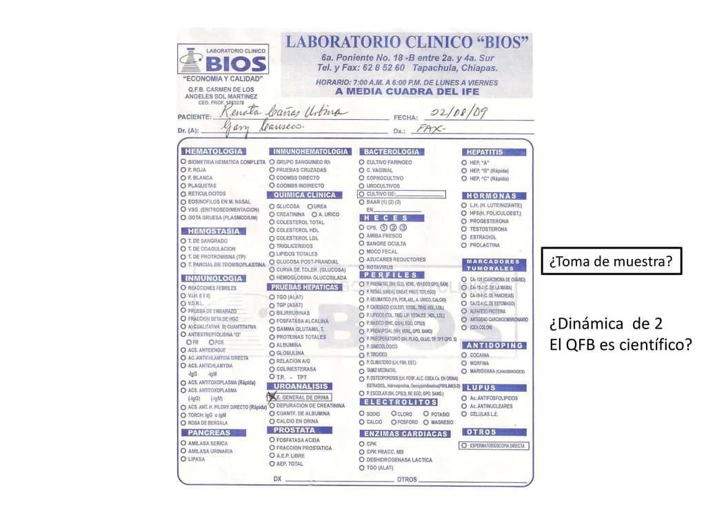 ¿Toma de muestra ¿Dinámica de 2 El QFB es científico
