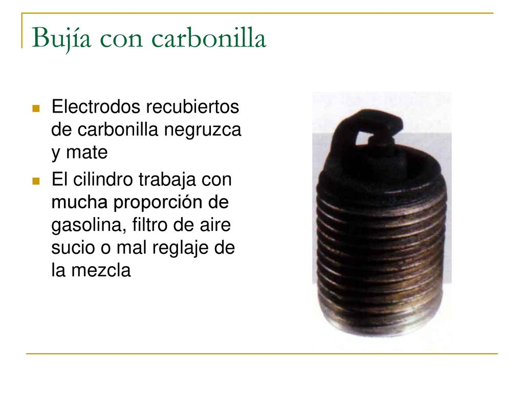 Bujía con carbonilla Electrodos recubiertos de carbonilla negruzca y mate.
