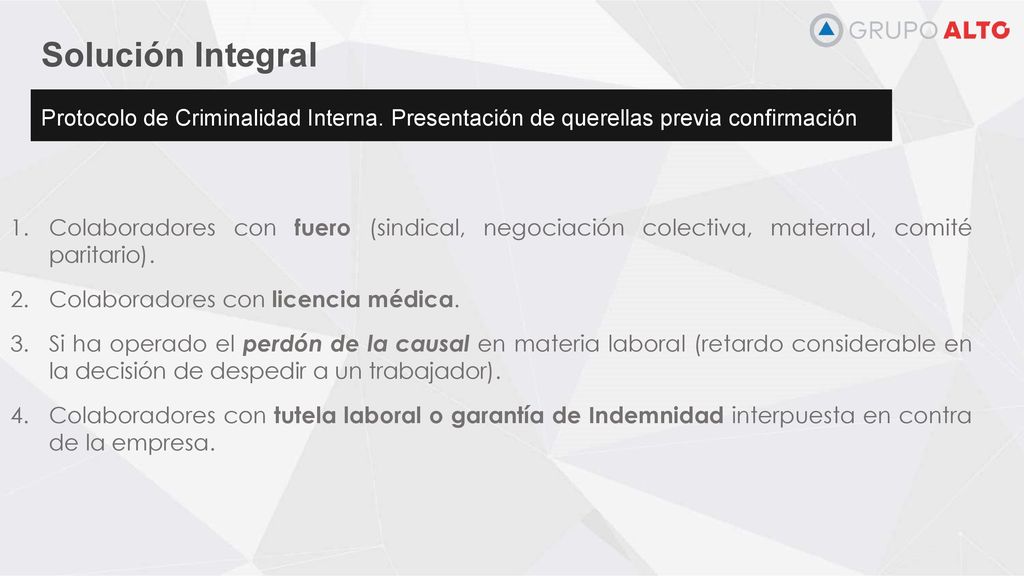 Solución Integral Protocolo de Criminalidad Interna. Presentación de querellas previa confirmación.