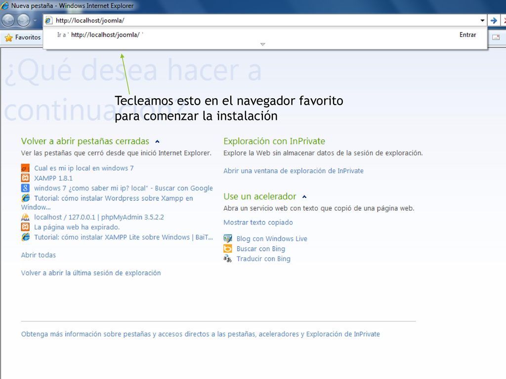 Tecleamos esto en el navegador favorito para comenzar la instalación