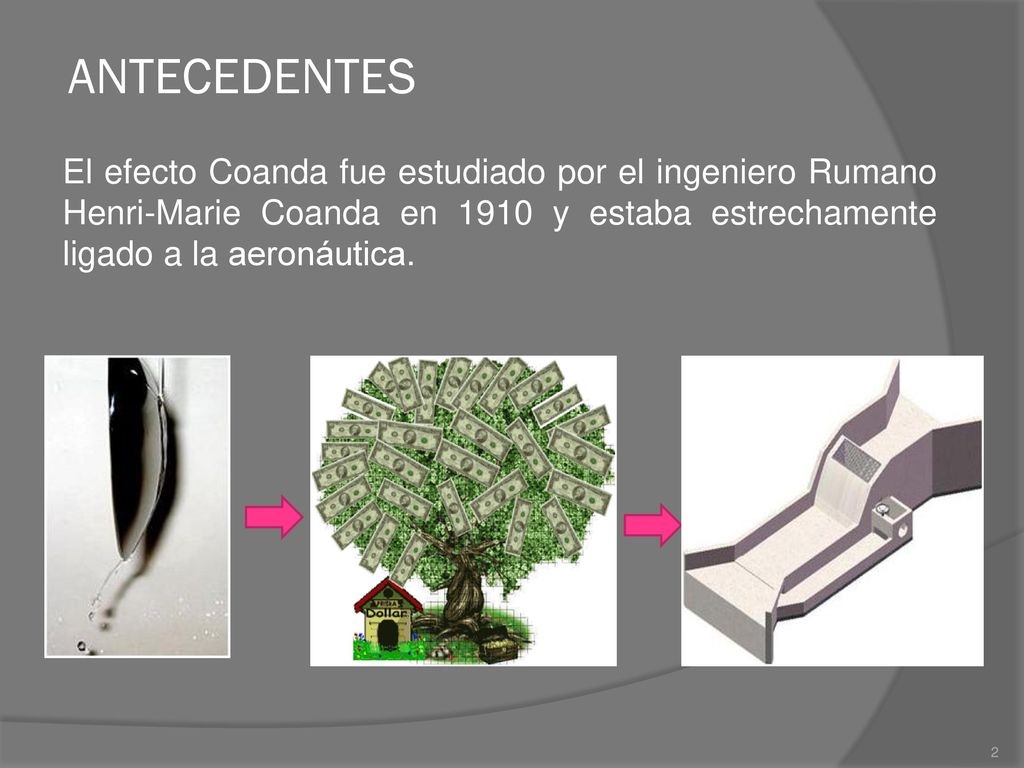 ANTECEDENTES El efecto Coanda fue estudiado por el ingeniero Rumano Henri-Marie Coanda en 1910 y estaba estrechamente ligado a la aeronáutica.