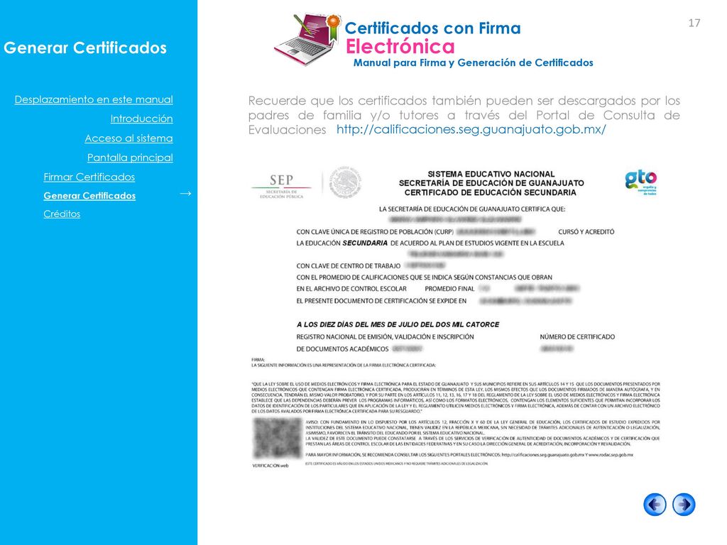 Generar Certificados Desplazamiento en este manual. Introducción. Acceso al sistema. Pantalla principal.
